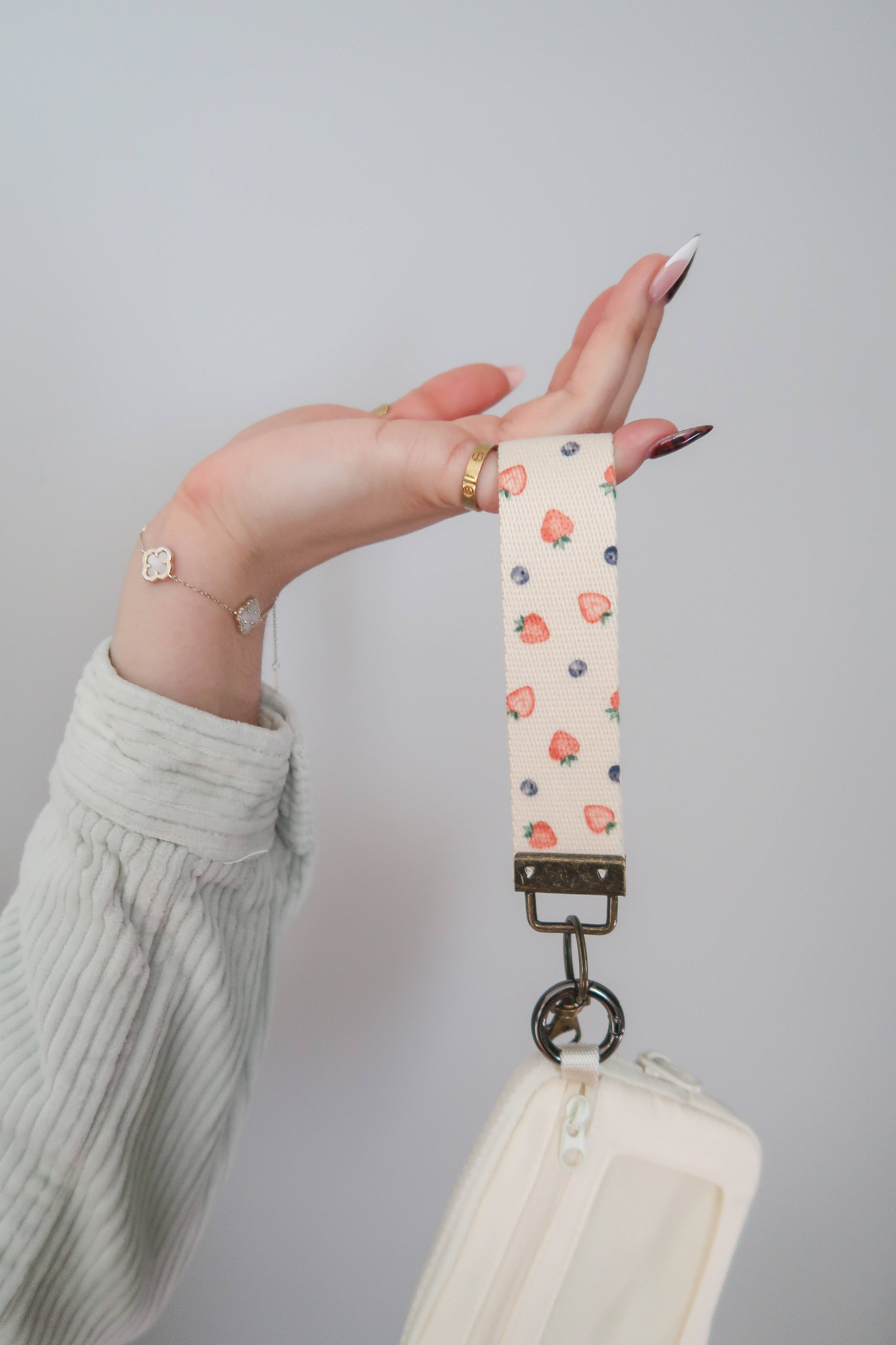 Pink Checkered Canvas Wrist Keychain Lanyard