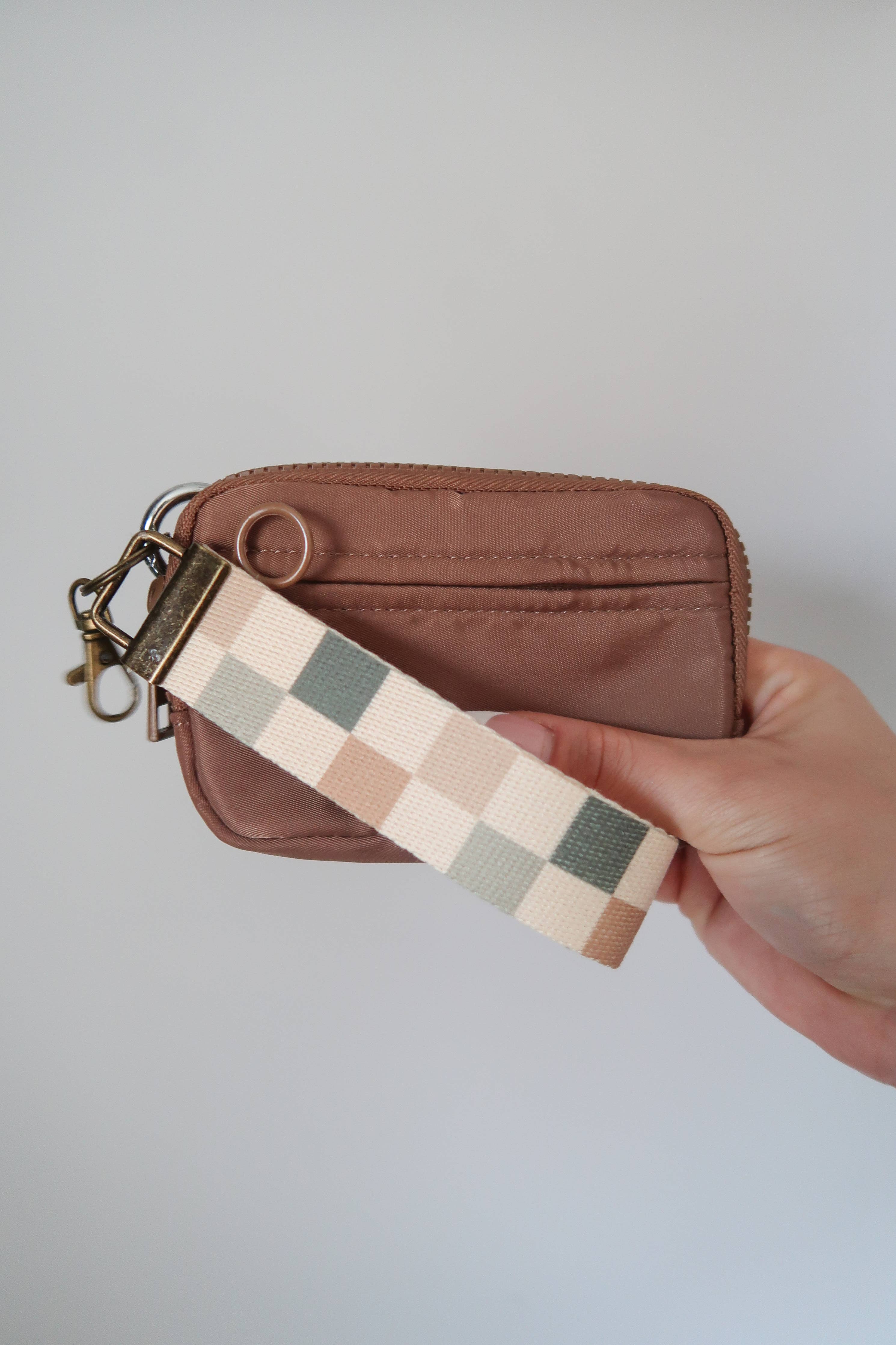 Pink Checkered Canvas Wrist Keychain Lanyard