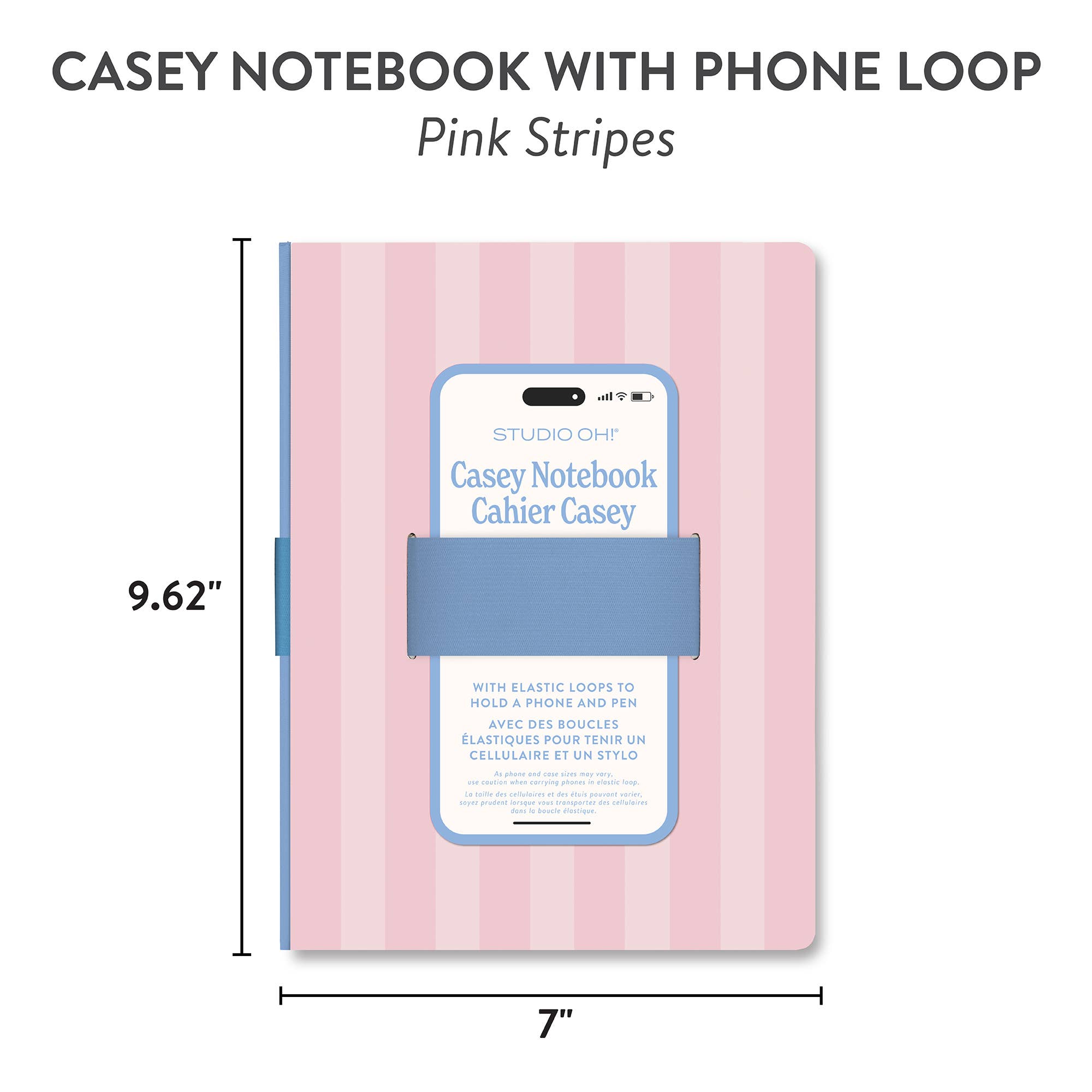 Pink Stripes Casey Notebook with Phone Loop