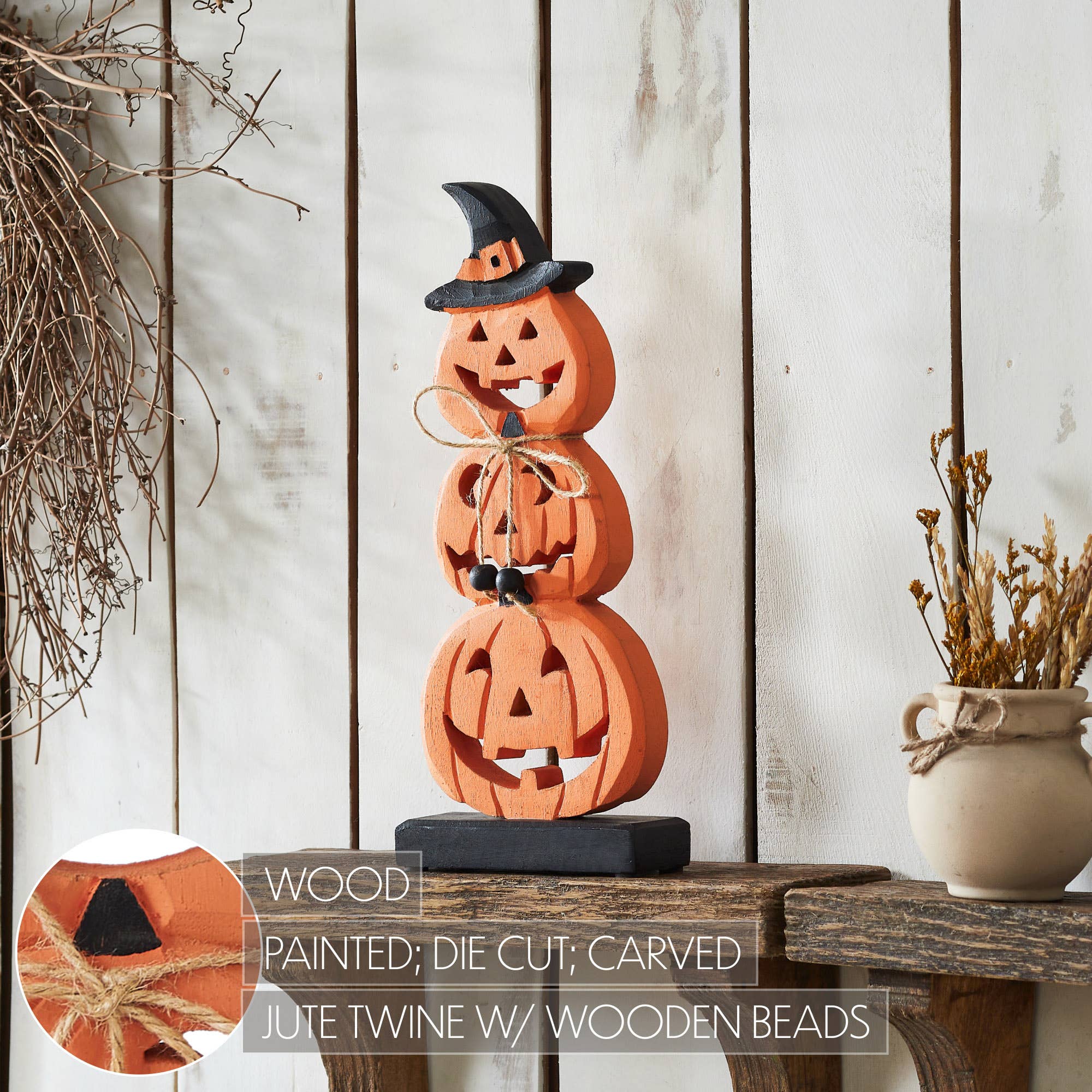 Stacked Wooden Jack-O-Lantern