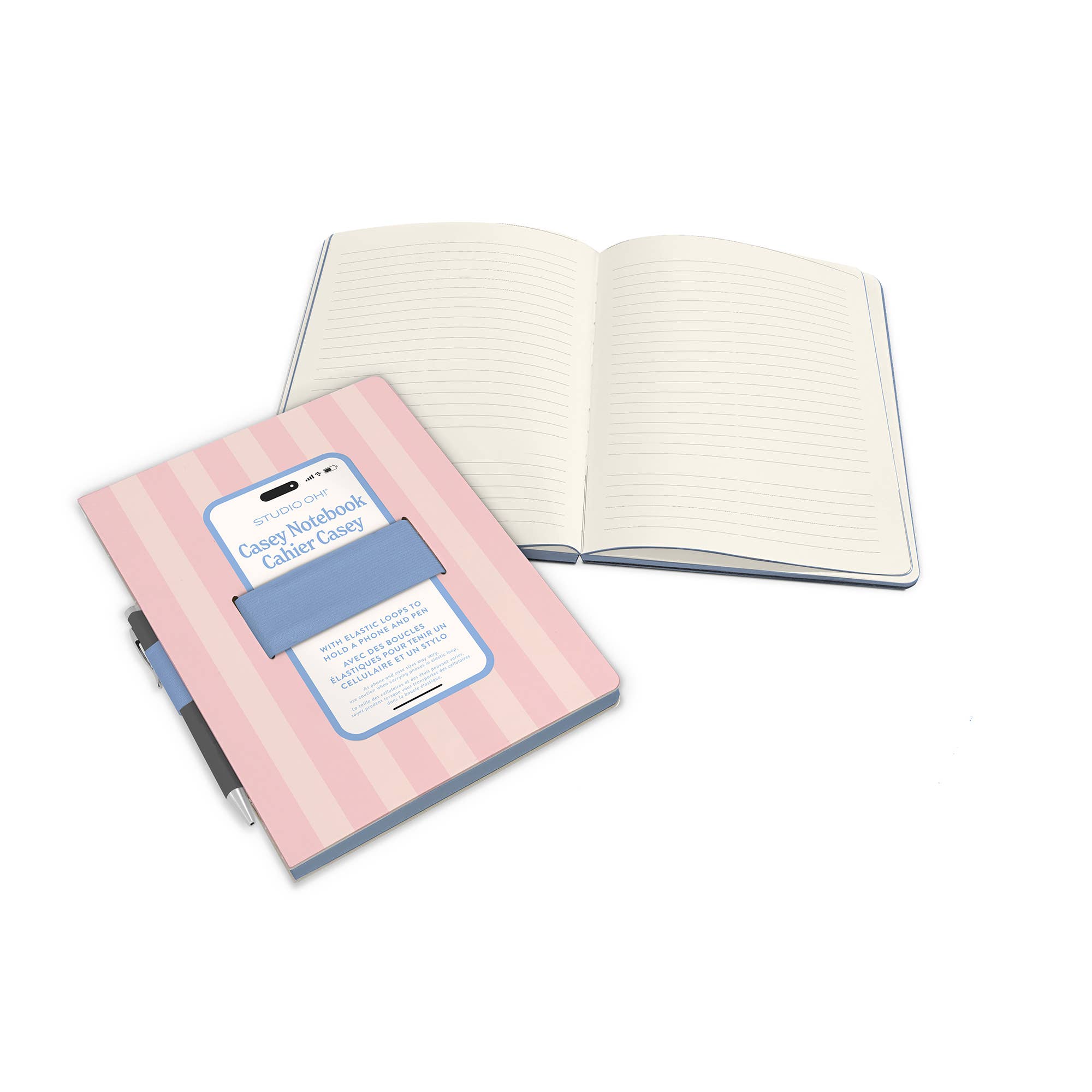 Pink Stripes Casey Notebook with Phone Loop