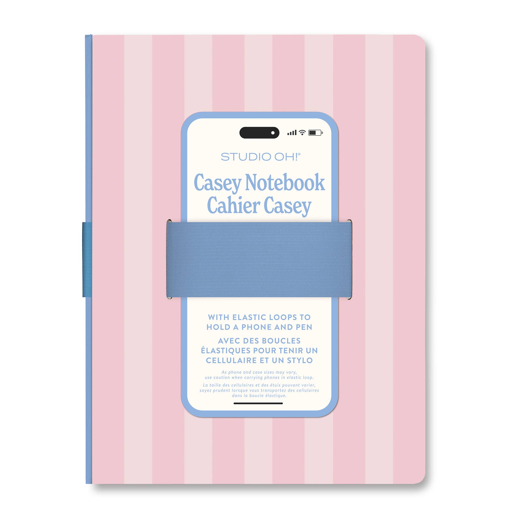 Pink Stripes Casey Notebook with Phone Loop