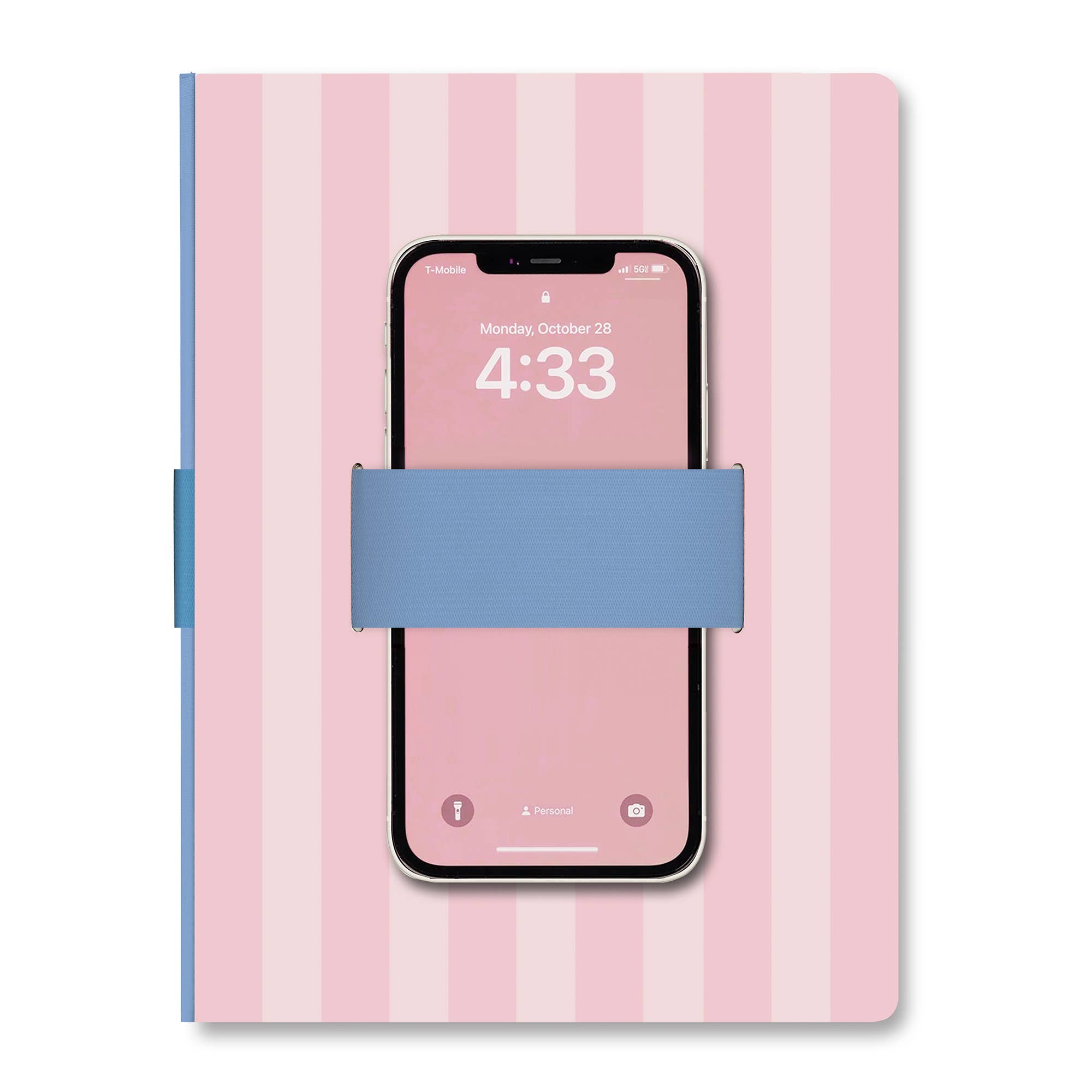 Pink Stripes Casey Notebook with Phone Loop