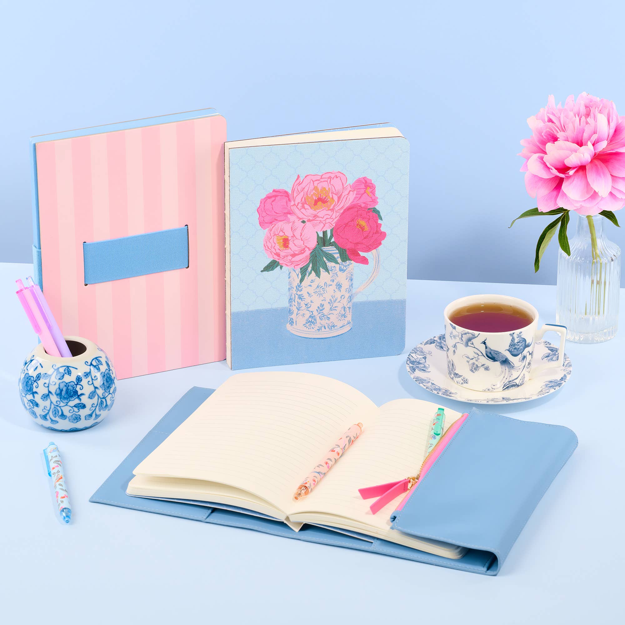 Pink Stripes Casey Notebook with Phone Loop
